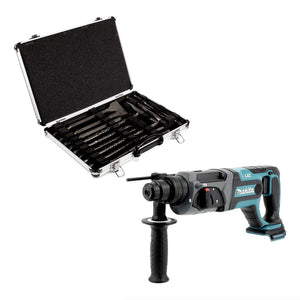 Makita DHR 241 Z 18 V Li-Ion Akku Bohrhammer mit SDS-Plus Aufnahme Solo + Makita D-42444 SDS-Plus Bohrer-Meißel-Set 17 tlg. im Alu Koffer - ohne Akku, ohne Ladegerät