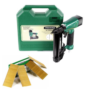 Prebena 2P-J50SDS Luftdruck Druckluftnagler 5-7 bar im Transportkoffer + Prebena Stauchkopfnägel Brads 50 mm 4000 Stück - aus verzinktem Stahl, geharzt