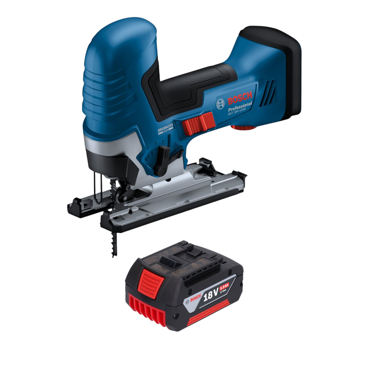 Bosch GST 18V-125 S Professional Scie sauteuse sans fil 18 V 125 mm Brushless + 1x batterie 5,0 Ah - sans chargeur
