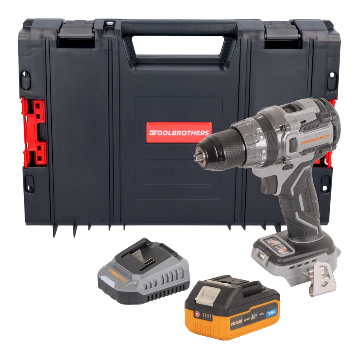Procraft CD20Abb Perceuse-visseuse sans fil 20 V 85 Nm + 1x batterie 4,0 Ah + chargeur + boîte à outils RHINO