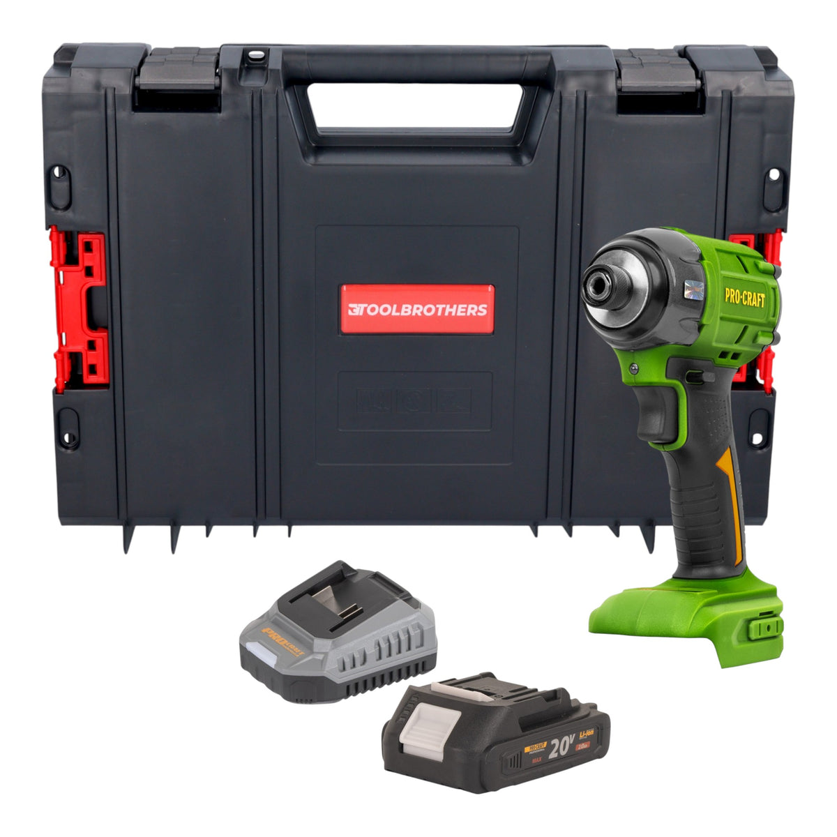 Procraft PS22bb Akku Schlagschrauber 20 V 230 Nm 1/4" Brushless + 1x Akku 2,0 Ah + Ladegerät + RHINO Toolcase