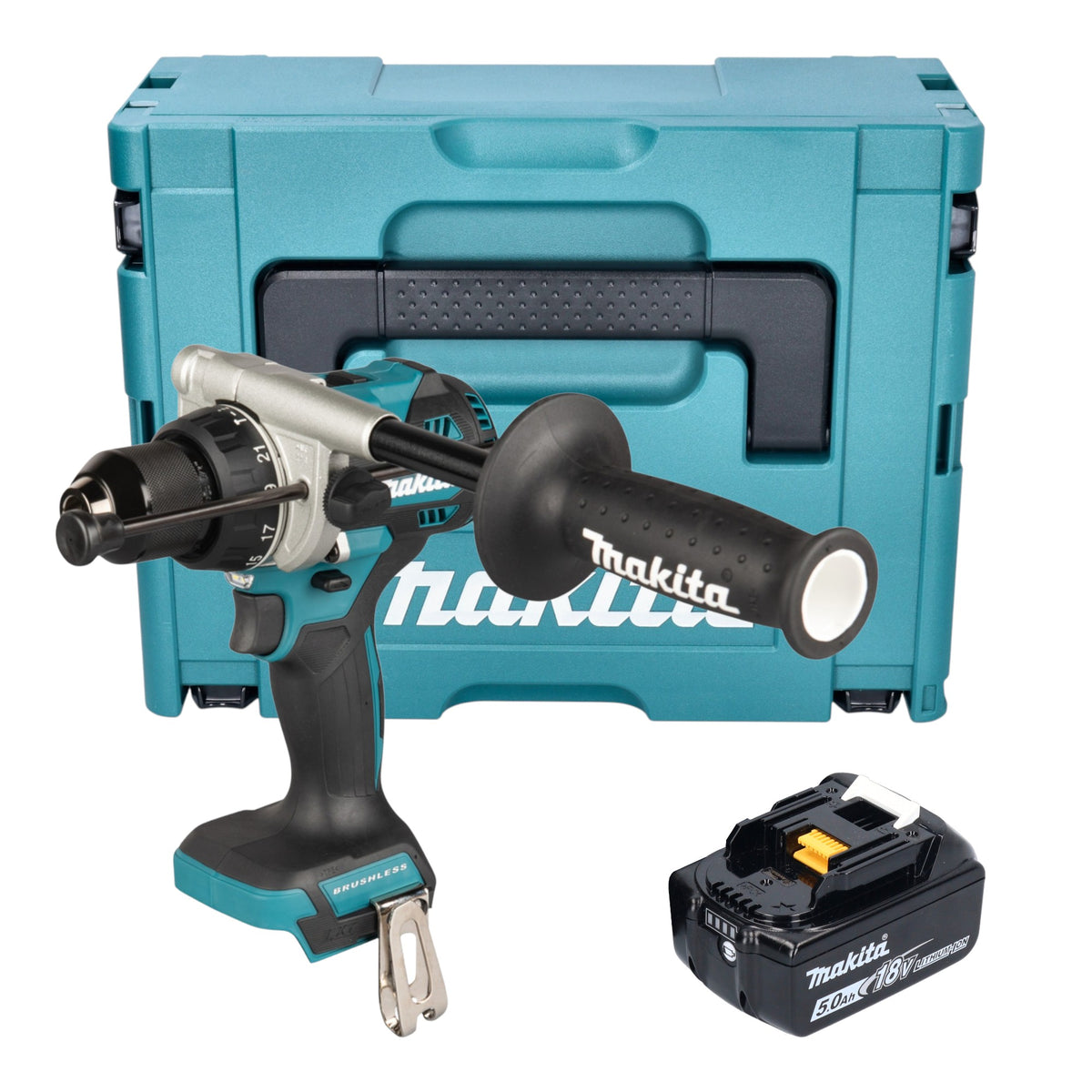 Makita DHP 492 T1J Avvitatore a percussione a batteria 18 V 141 Nm Brushless + 1x batteria 5,0 Ah + Makpac - senza caricabatteria
