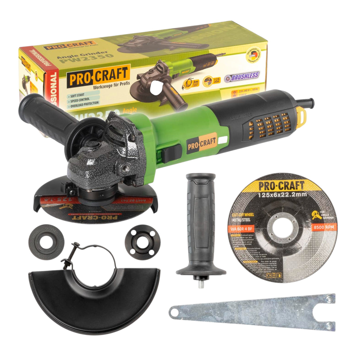 Procraft PW2350 Meuleuse d'angle 1300 Watts 125 mm Brushless