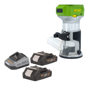 Procraft POB24bb Akku Multifunktionsfräse 20 V 6 / 8 mm Brushless + 2x Akku 2,0 Ah + Ladegerät