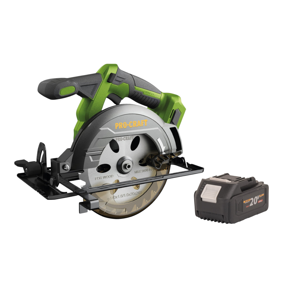 Procraft PCA32-BB Scie circulaire portative sans fil 20 V 165 mm Brushless + 1x batterie 4,0 Ah - sans chargeur