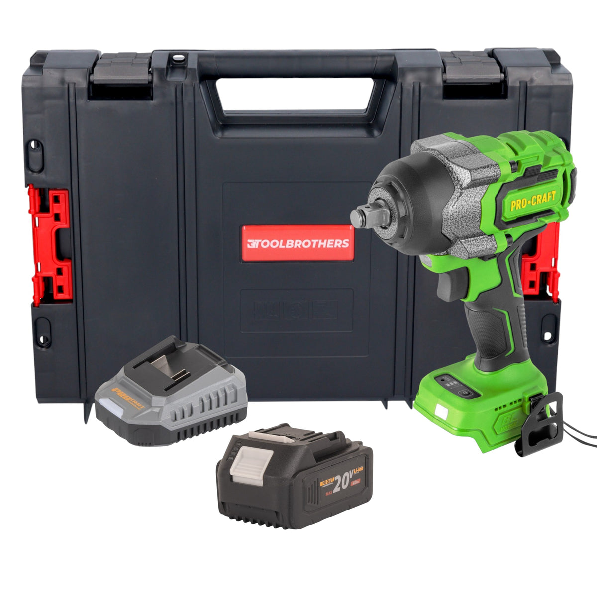 Avvitatore a impatto a batteria Procraft PWA36bb 20 V 850 Nm 1/2" Brushless + 1x batteria 4,0 Ah + caricabatteria + valigetta porta attrezzi RHINO