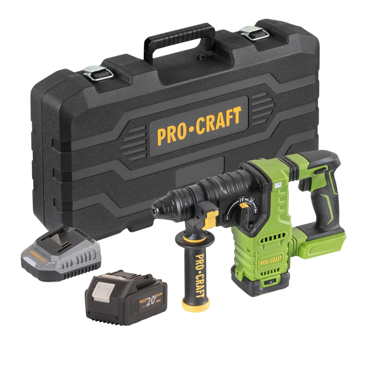 Procraft PHA30-bb-c Akku Bohrhammer 20 V 2,8 J SDS plus Brushless + 1x Akku 4,0 Ah + Ladegerät + Koffer
