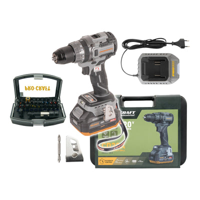 Procraft Industrial CD20A Akku Schlagbohrschrauber 20 V 85 Nm 1x Akku 4 0 Ah Ladegeraet 32 tlg Bit Set Koffer 0 - toolbrothers