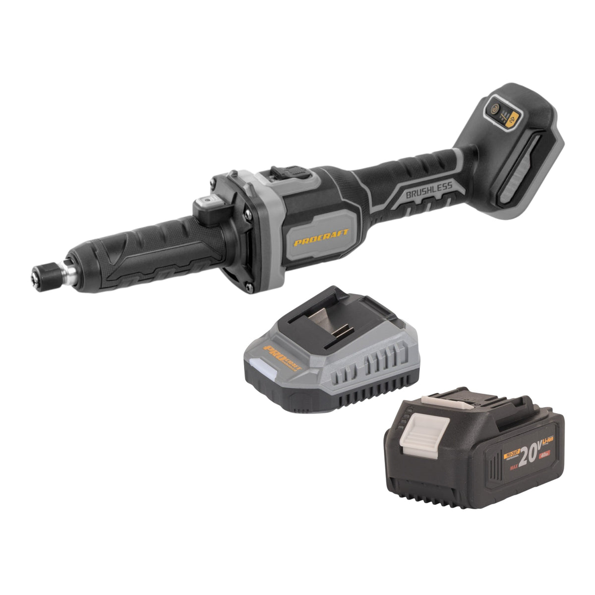 Procraft Industrial DG20A-BB Meuleuse droite à batterie 20 V 6 mm Brushless + 1x batterie 4,0 Ah + chargeur