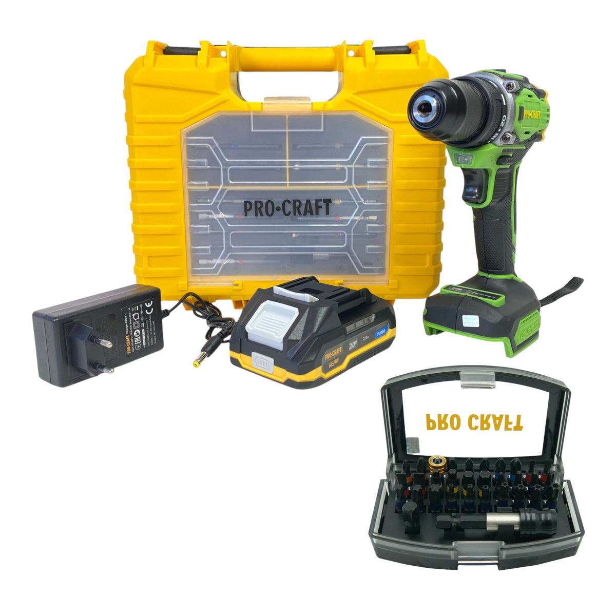 Procraft PA18Pro2-1B-C Avvitatore a batteria 20 V 30 Nm Brushless + 1x batteria 2,0 Ah + caricabatteria + set di 13 punte + valigetta