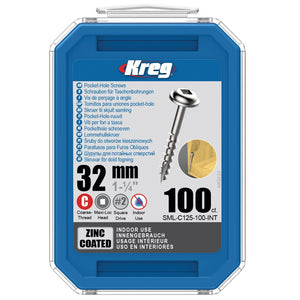KREG Pocket-Hole Linsenkopfschraube 32 mm 500 Stk ( SML-C125-500 ) Vierkant Antrieb Teilgewinde Grobgewinde selbstschneidend verzinkt