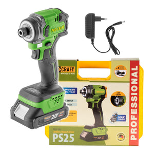 Procraft PS25-1B-C Akku Schlagschrauber 20 V 230 Nm 1/4" Brushless + 1x Akku 2,0 Ah + Ladegerät + Koffer