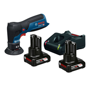 Bosch GEX 12V-77 Akku Exzenterschleifer 12 V 77 mm Brushless + 2x Akku 6,0 Ah + Ladegerät