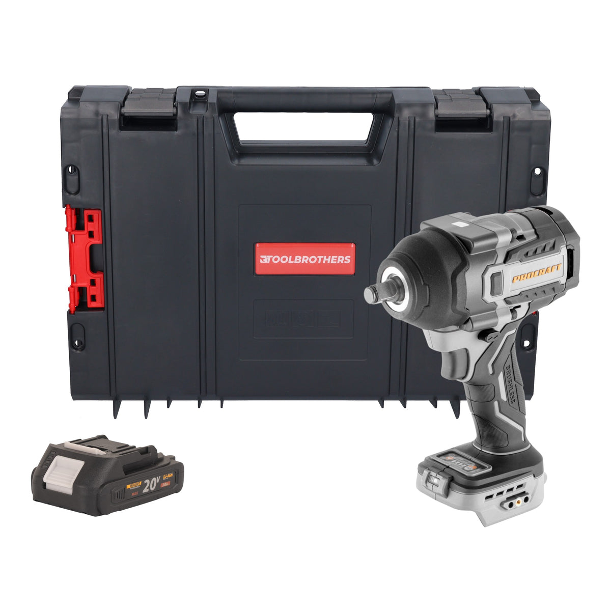 Avvitatore a impatto a batteria ProCraft Industrial IW850A-BB 20 V 850 Nm 1/2" brushless + 1 batteria da 2,0 Ah + valigetta RHINO - senza caricabatterie