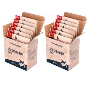 Toolbrothers TURTLE Schleifset 2 Packungen 120x Schleifscheiben 125mm Klett 8 Loch je 20x P40 / P60 / P80 / P120 / P180 / 240 für Hartholz, Weichholz, Lack, Stein, Stahl, Aluminium, Furnier