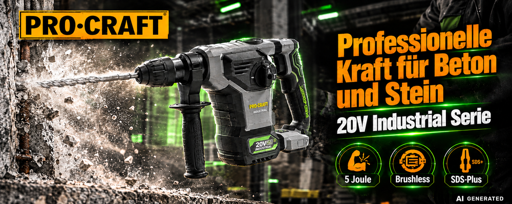 Marteau combiné sans fil Procraft Industrial HD20B-BB-C 20 V 5 J SDS plus Brushless + 1 batterie 2,0 Ah + mallette - sans chargeur