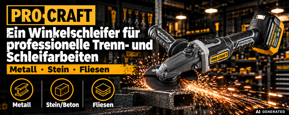 Smerigliatrice angolare a batteria Procraft Industrial AG125Cbb con testa piatta 20 V 125 mm Brushless + 1x batteria 4,0 Ah - senza caricabatteria