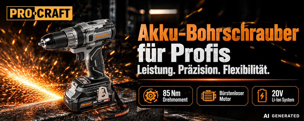 Procraft CD20Abb Perceuse-visseuse sans fil 20 V 85 Nm + 1x batterie 4,0 Ah + chargeur + boîte à outils RHINO
