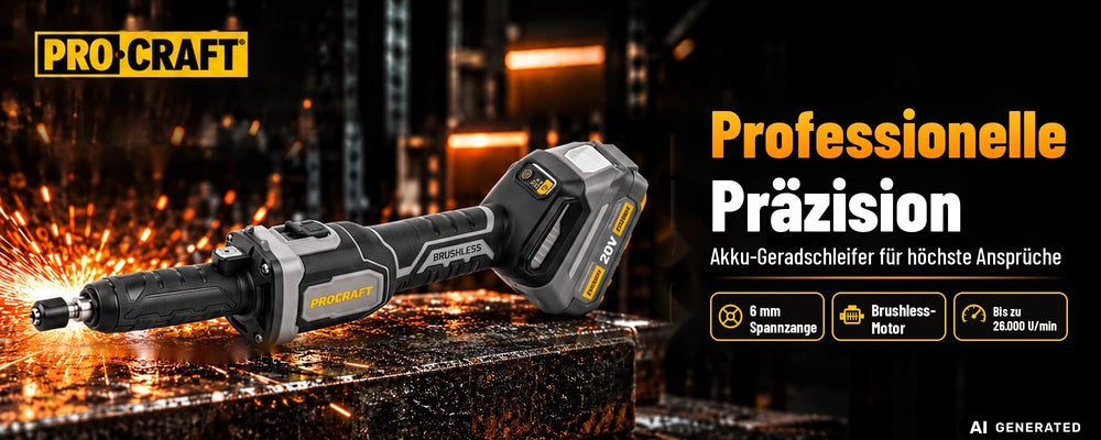 Procraft Industrial DG20A-BB Meuleuse droite à batterie 20 V 6 mm Brushless + 1x batterie 4,0 Ah + chargeur