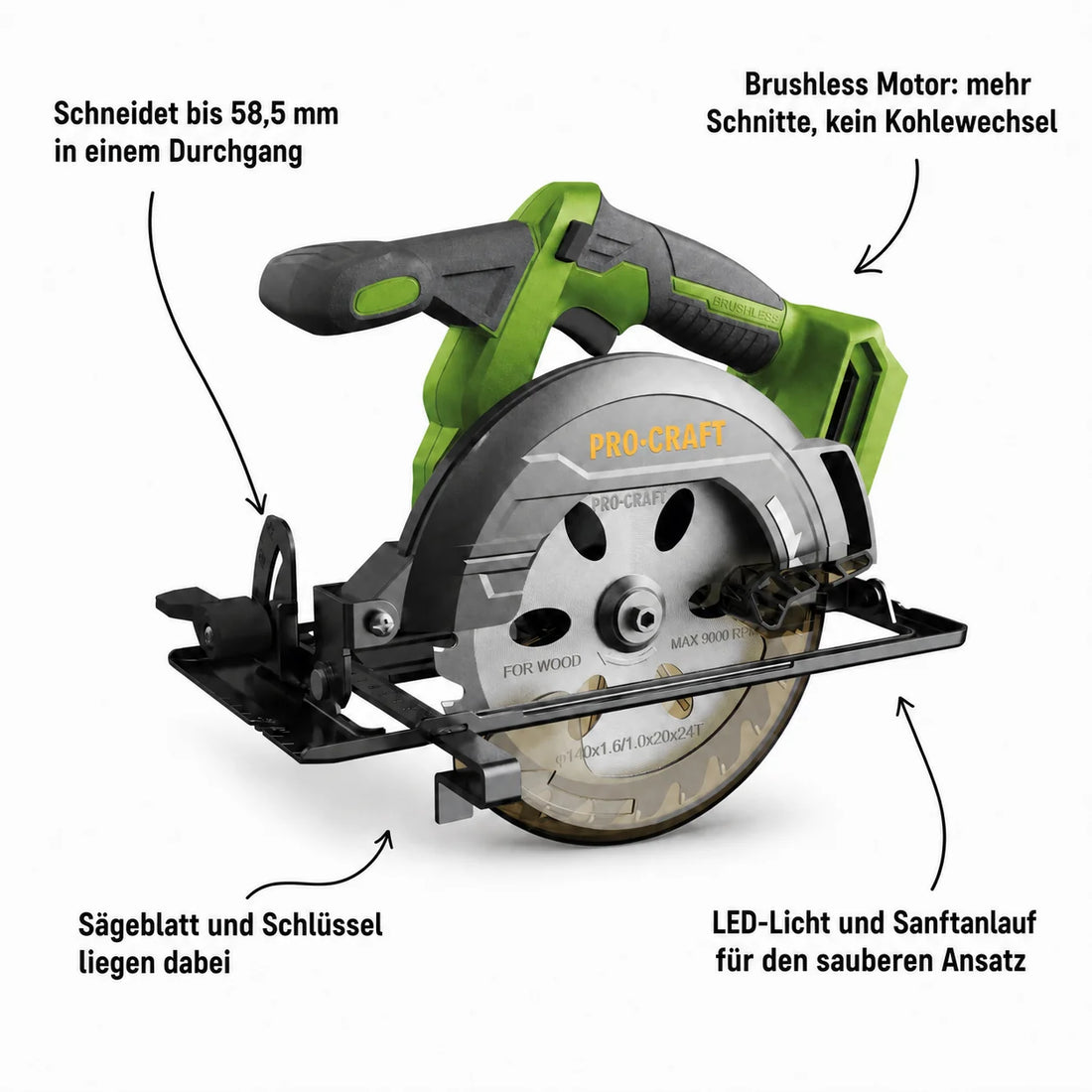 Procraft PCA32-BB Scie circulaire portative sans fil 20 V 165 mm Brushless + 1x batterie 4,0 Ah - sans chargeur