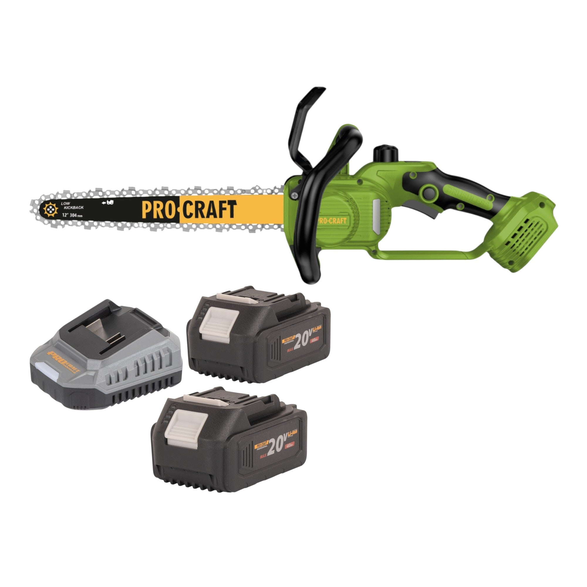 Procraft PKA33-BB Akku Kettensäge 20 V 304 mm Brushless + 2x Akku 4,0 Ah + Ladegerät