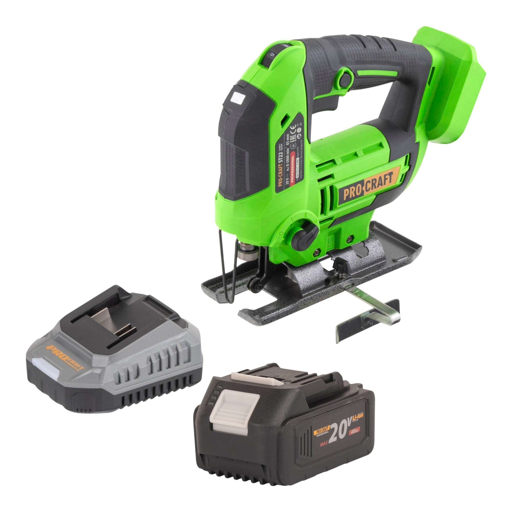 Procraft ST22 Akku Stichsäge 20 V 80 mm Brushless + 1x Akku 4,0 Ah + Ladegerät