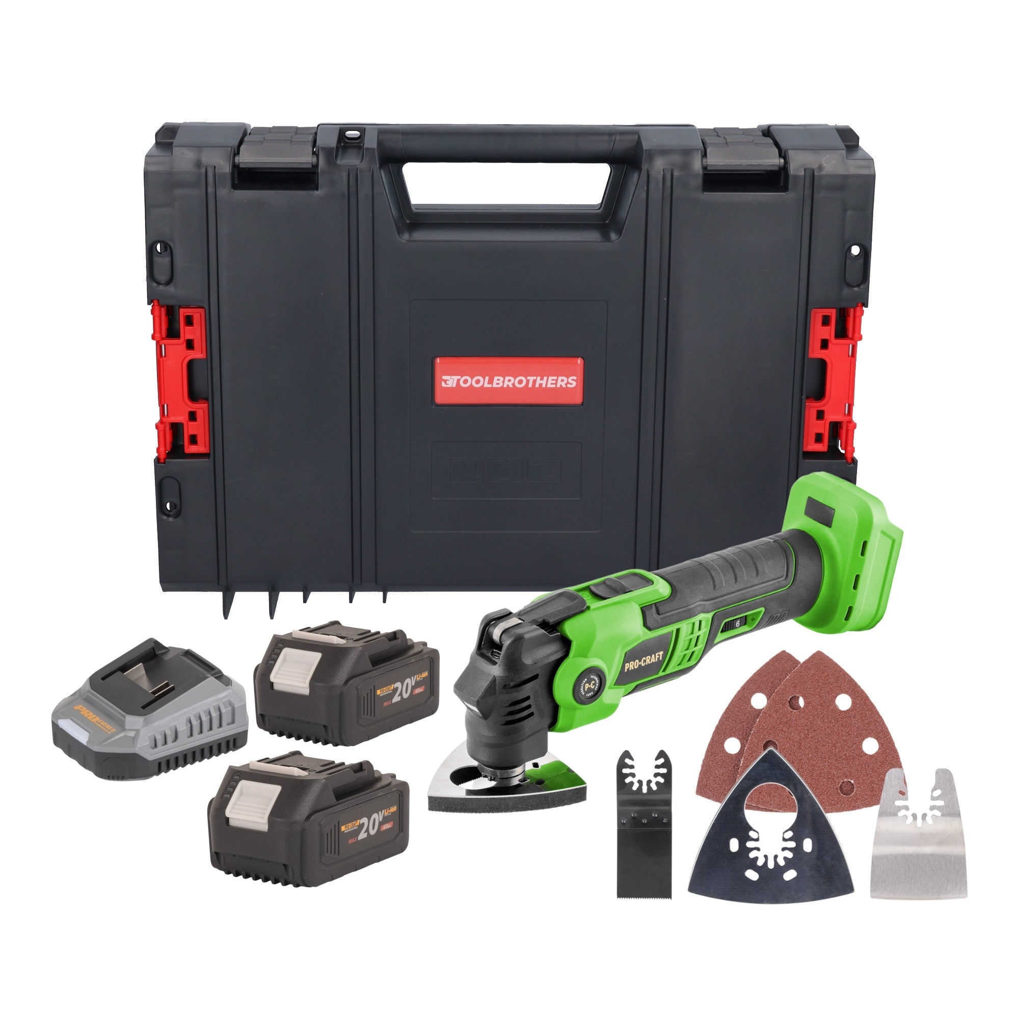 Procraft PMT22bb Akku Multifunktionswerkzeug 20 V Brushless + 2x Akku 4,0 Ah + Ladegerät + RHINO Toolcase