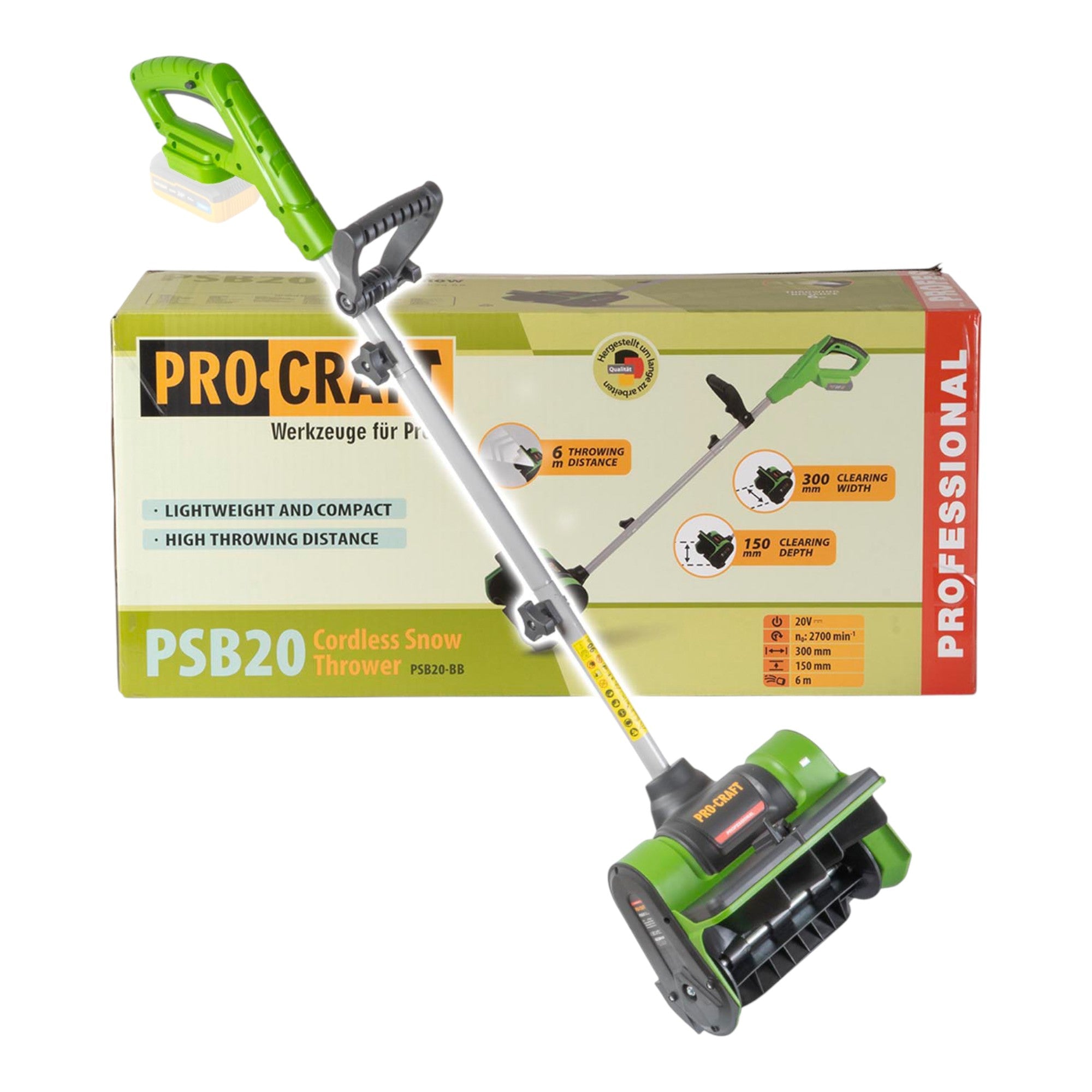 Procraft PSB20bb Akku Schneefräse 20 V 300 mm Solo - ohne Akku, ohne Ladegerät