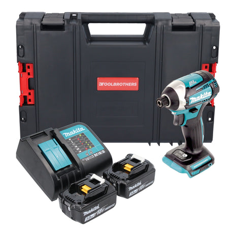 Makita DTD 154 SFJ-R llave de impacto a batería 18 V 1/4" 175Nm sin escobillas + 2x batería 3,0 Ah + cargador + RHINO