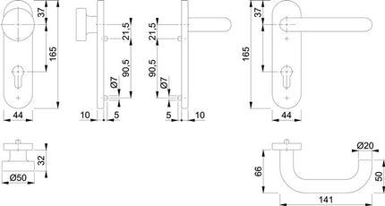 HOPPE Garniture à plaque courte Paris E58/353KH/138 Acier inoxydable F69 ( 3000203107 )