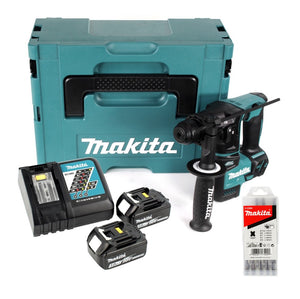 Makita DHR 171 RFJ Tassellatore a batteria 18V / 1,2J / SDS Plus + 2x Batterie 3,0 Ah + Caricabatterie + Set di 5 punte per foratura + Valigetta Makpac