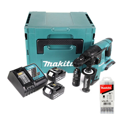 Makita DHR 264 2x 18 V / 36 V Akku-Bohrhammer SDS-PLUS im Makpac + 2x BL 1860 6,0 Ah Akku + DC18RC Schnellladegerät + 5 Bohrer - Toolbrothers