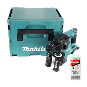 Makita DHR 264 ZJ 2 x 18 V / 36 V Akku-Bohrhammer SDS-PLUS im Makpac + 5 tlg. Hartmetall Bohrer Set für Mauerwerk und Beton - ohne Akku, ohne Ladegerät