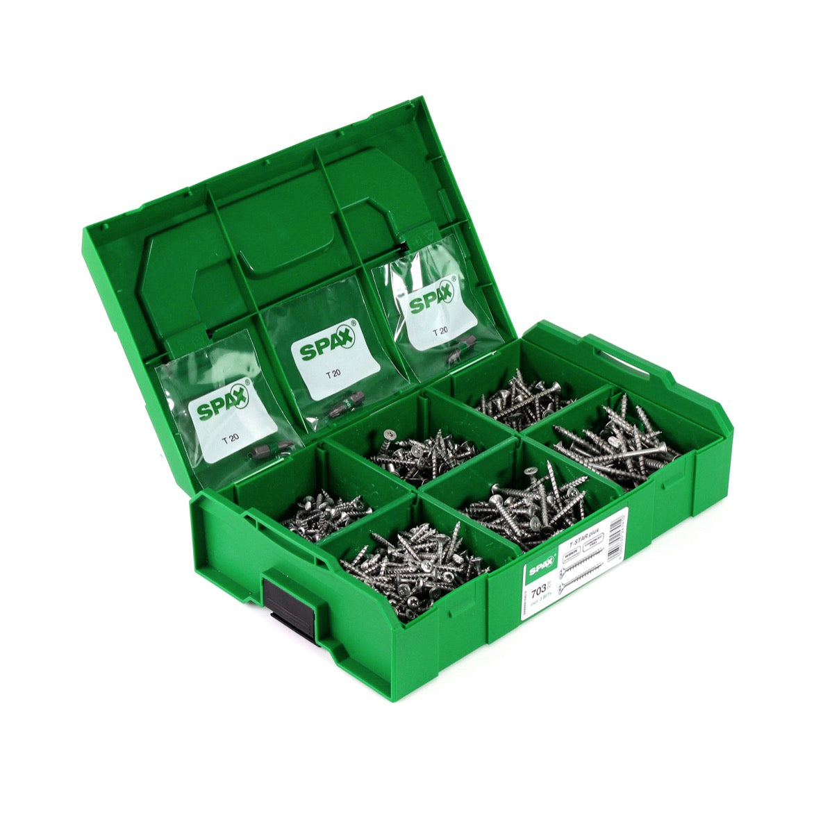 SPAX® Montagekoffer T-STAR Plus Schraubenset 703 tlg. mit 6 Abmessungen WIROX 4CUT, Senkkopf in L-Boxx Mini ( 5000009162019 ) - Toolbrothers