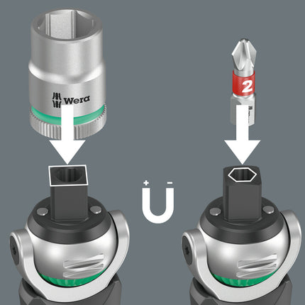 WERA Grzechotka obrotowo-zwrotna 8009 Zyklop Pocket Set 1 3/8 ″ + 1/4 ″ 72 zęby ( 4000822450 )