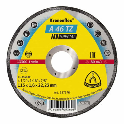 Disco de corte KLINGSPOR A 46 TZ Special D115x1,6mm recto ( 4000841482 )
