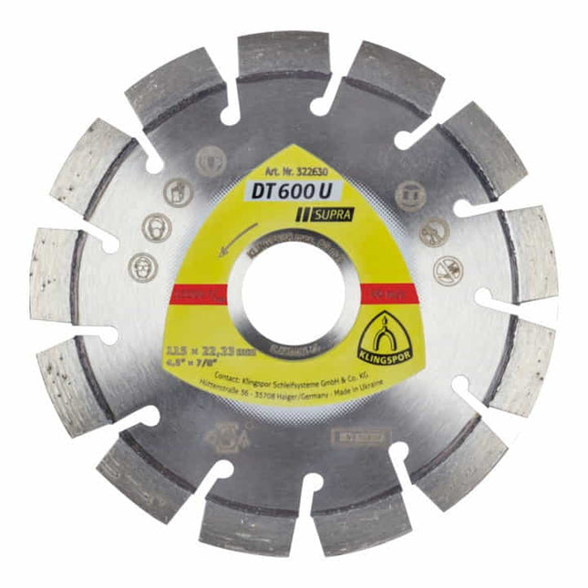 KLINGSPOR diamond cutting disc DT 600 U Supra Ø 230 mm bore 22.23 mm ( 4000843521 )
