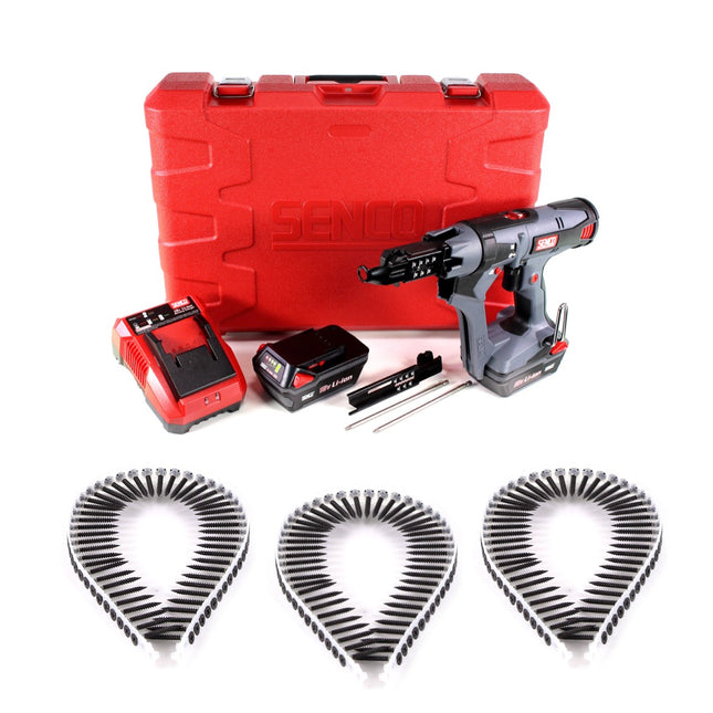 SENCO DS 5550 18V DuraSpin Magazin Schrauber ( 7W2001N ) mit 2x 3,0 Ah Akkus, Ladegerät und 1000x Feingewinde Schrauben 3,9x35 - Toolbrothers