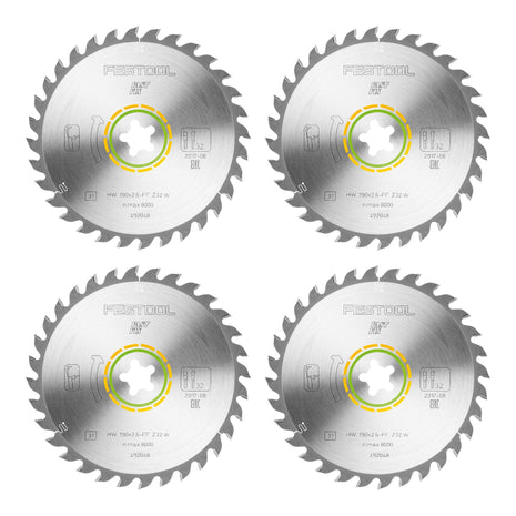 Festool HW 190x2.6 FF W32 circular saw blade WOOD UNIVERSAL 4 pcs. ( 4x 492048 ) 190 x 2.6 mm 32 teeth for all types of wood, wood-based materials, building material boards, gypsum fibre boards, soft plastic