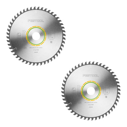 Festool HW 225x2,6x30 W48 Hoja de sierra circular WOOD FINE CUT 2 pzs. ( 2x 488289 ) 225 x 2,6 x 30 mm 48 dientes para tableros alistonados, contrachapados, tableros multiplex, vidrio acrílico, MDF