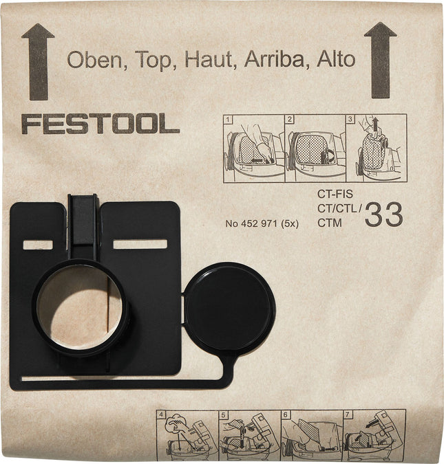 Festool FIS-CT 33/5 bolsa filtrante 5 unidades ( 452971 ) para aspirador móvil CT 33