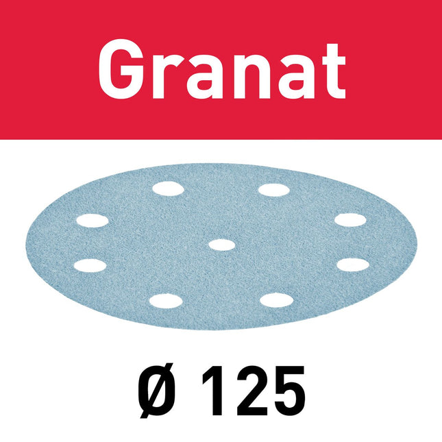 Festool STF D125/8 P40 GR/10 Schleifscheibe Granat ( 497145 ) für RO 125, ES 125, ETS 125, ETSC 125, ES-ETS 125, ES-ETSC 125, ETS EC 125, LEX 125