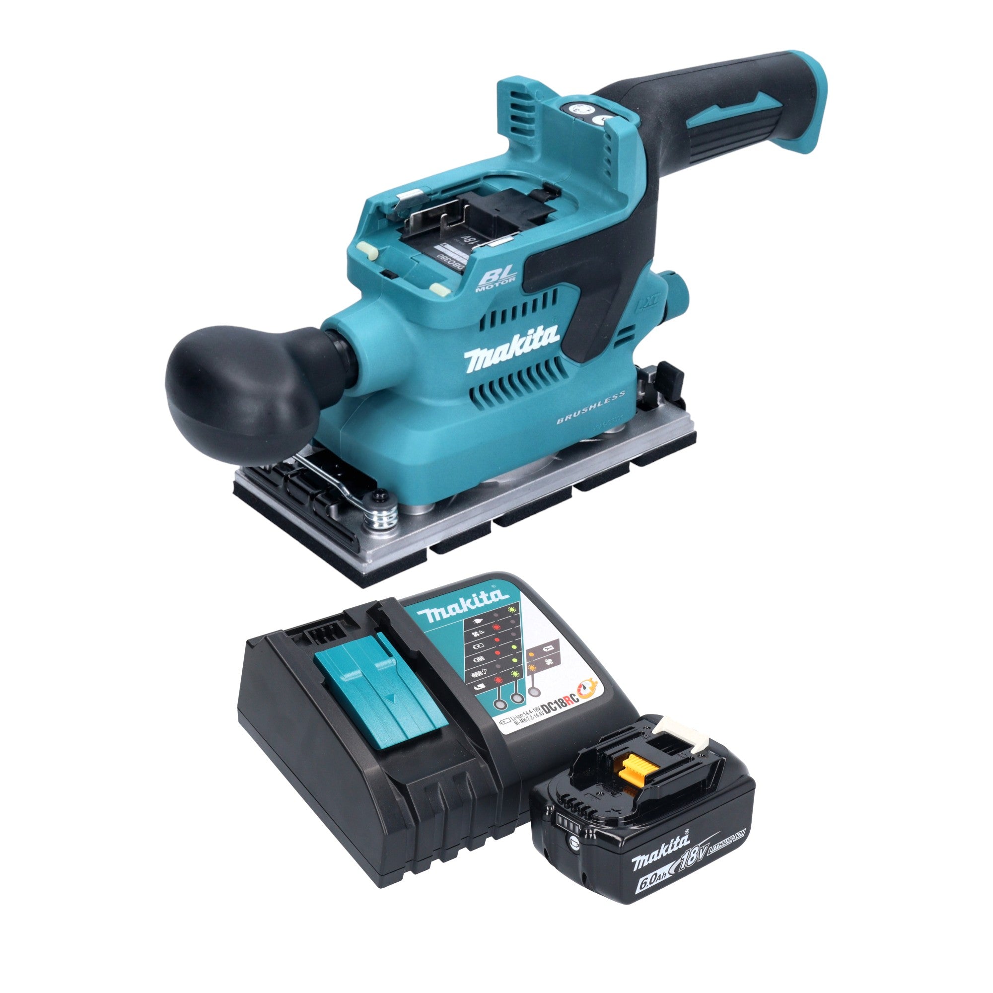 Makita DBO 380 RG1 Akku Schwingschleifer 18 V 93 x 185 mm Brushless 1x Akku 6 0 Ah Ladegeraet 0 - toolbrothers