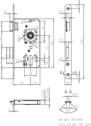 SSF Serrure à encastrer pour porte de chambre PZW 20/ 55/72/8 mm DIN droite ( 3000251015 )