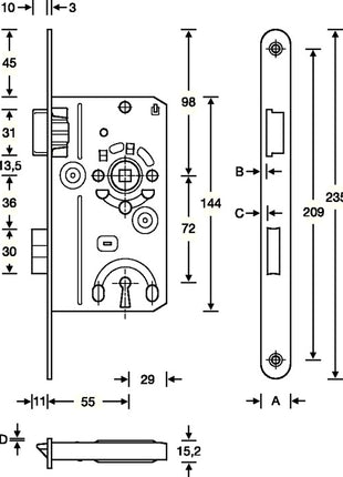 SSF room door mortise lock BB 20/ 55/72/8 mm DIN left ( 3000251084 )