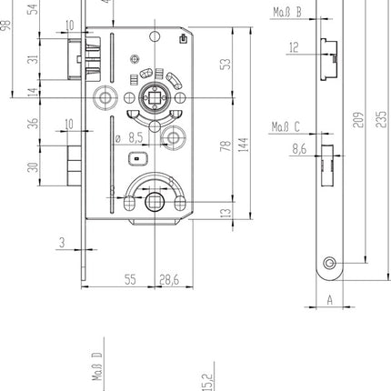 SSF Mortise door lock BAD20/55/78/8 mm DIN left ( 3000251086 )