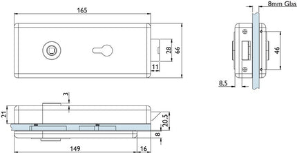 HERMAT Glastürschloss 6083 PZ - Genova Edelstahl matt ( 3000253943 )
