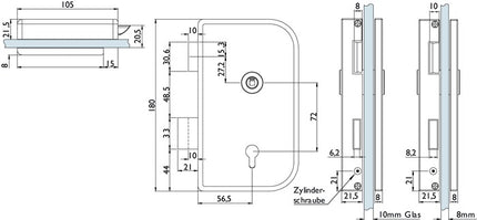 Serratura per porte in vetro HERMAT 6033 PZ R- Roma in acciaio inox opaco ( 3000253946 )