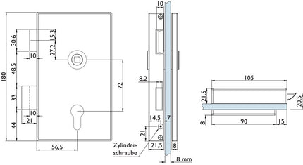 HERMAT Cerradura para puerta de cristal 6053 PZ L - Molina acero inoxidable mate ( 3000253947 )