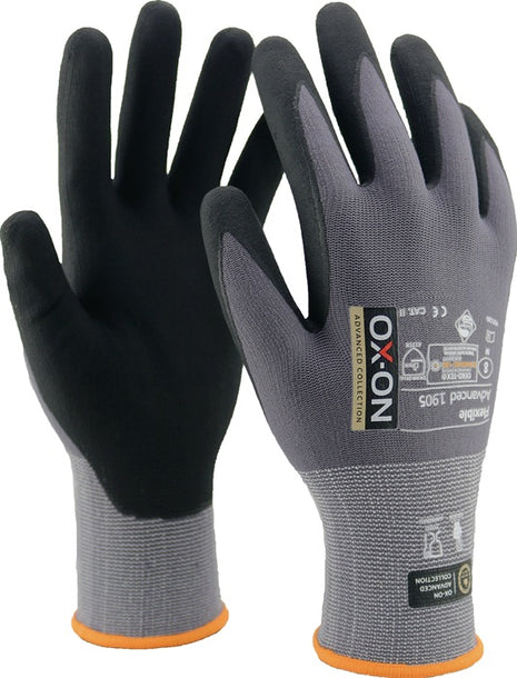 OX-ON Handschuhe Flexible Advanced 1905 Größe 9 schwarz/hellgrau ( 4000391387 )